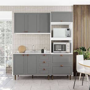 Cozinha Pérola Completa 3 Peças Aéreo 3 Portas e Balcão 2 Gavetas 3 Portas e Torre Quente Yescasa Branco/Cinza