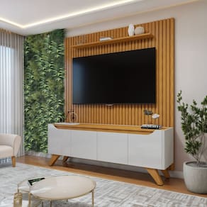 Conjunto Rack Grécia 180cm com Painel Ripado para Tv de até 75 Polegadas Paris Off White/Naturalle
