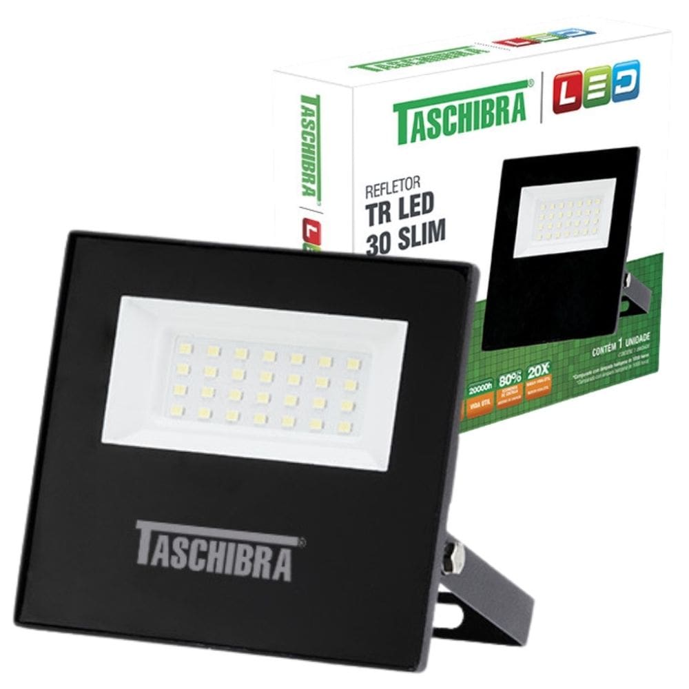 Refletor Tr Led 30W Slim 6500K Preto Taschibra