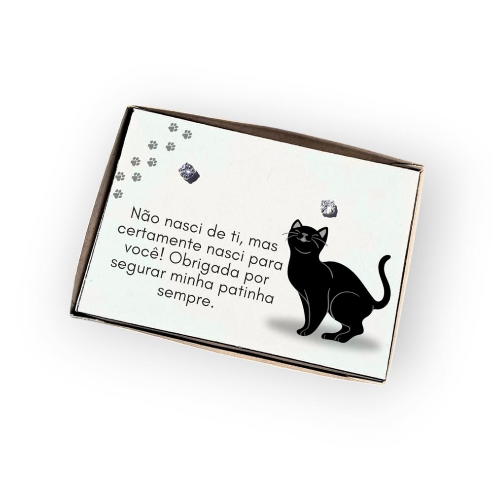 Brinco ponto de luz de aço + Caixa Presente Mãe Gato Preto