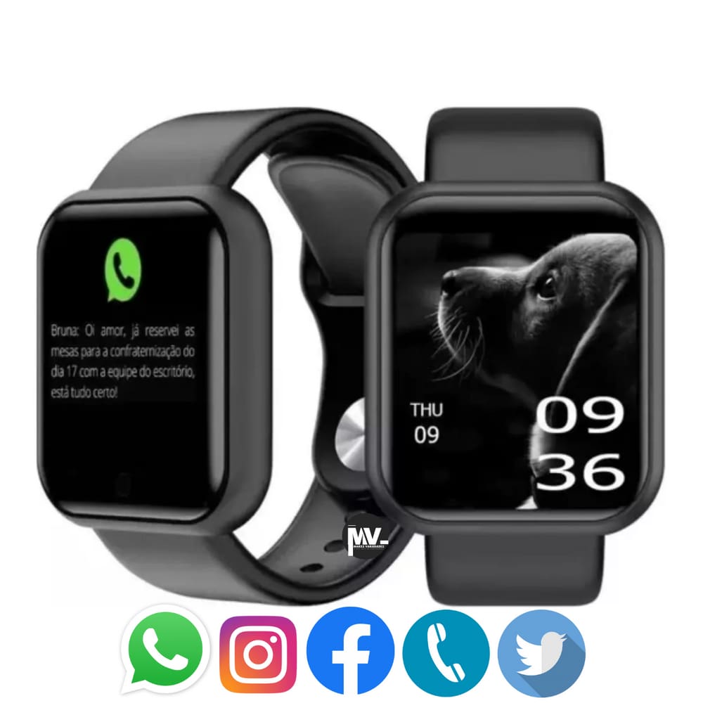 Relógio Inteligente Smart D20 Y68 Digital Esportivo Whatsapp Cor da caixa Preto Cor do bisel Preto