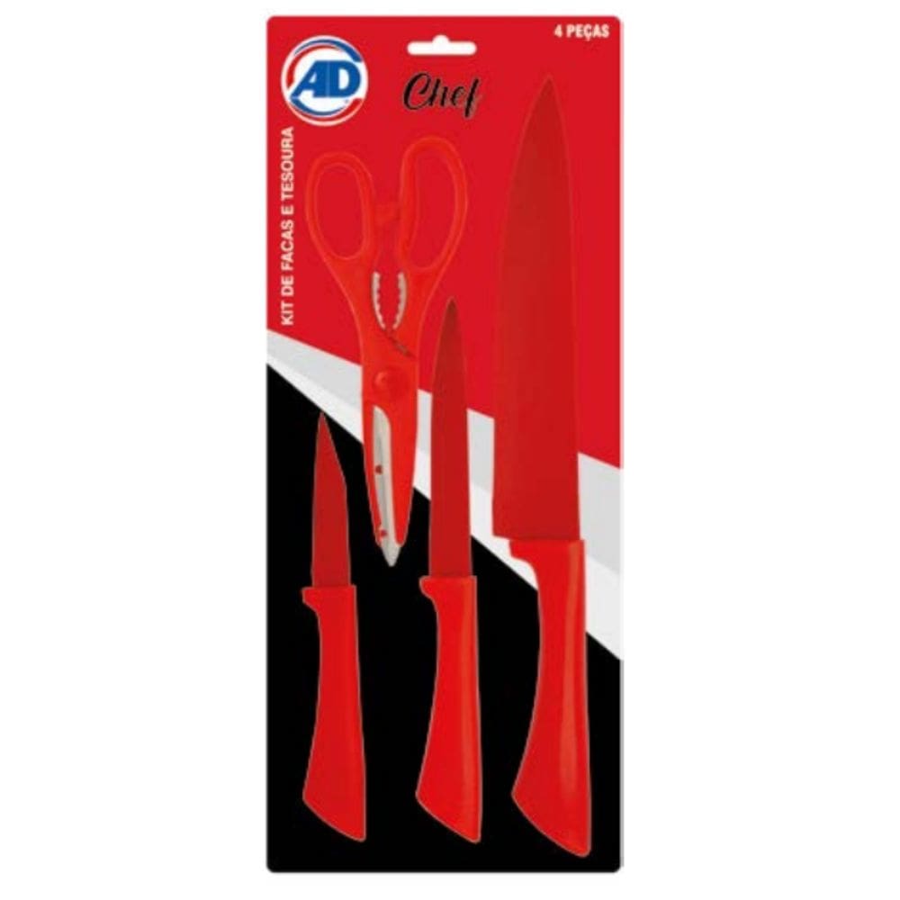 Kit De Facas E Tesoura 4 Peças - Ad