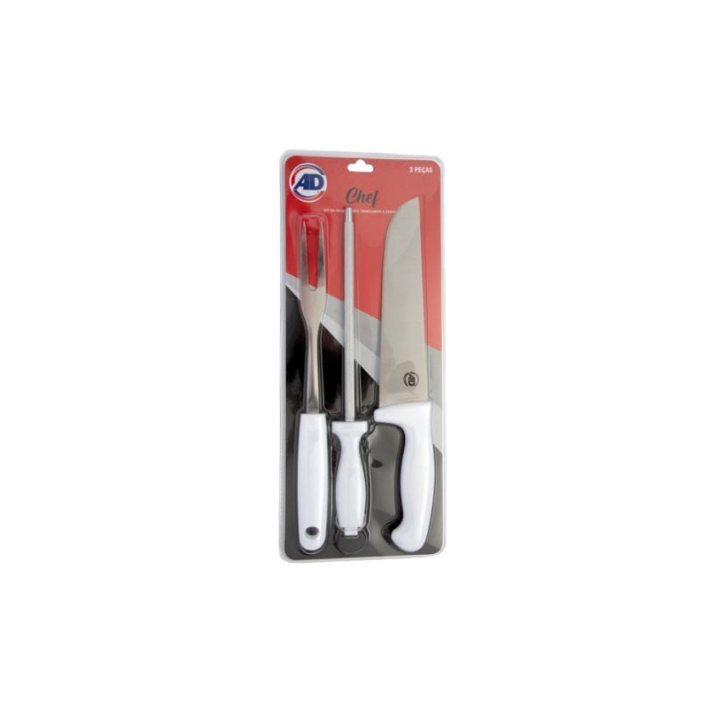 Kit De Faca, Garfo Trinchante E Chaira  3 Peças - Ad