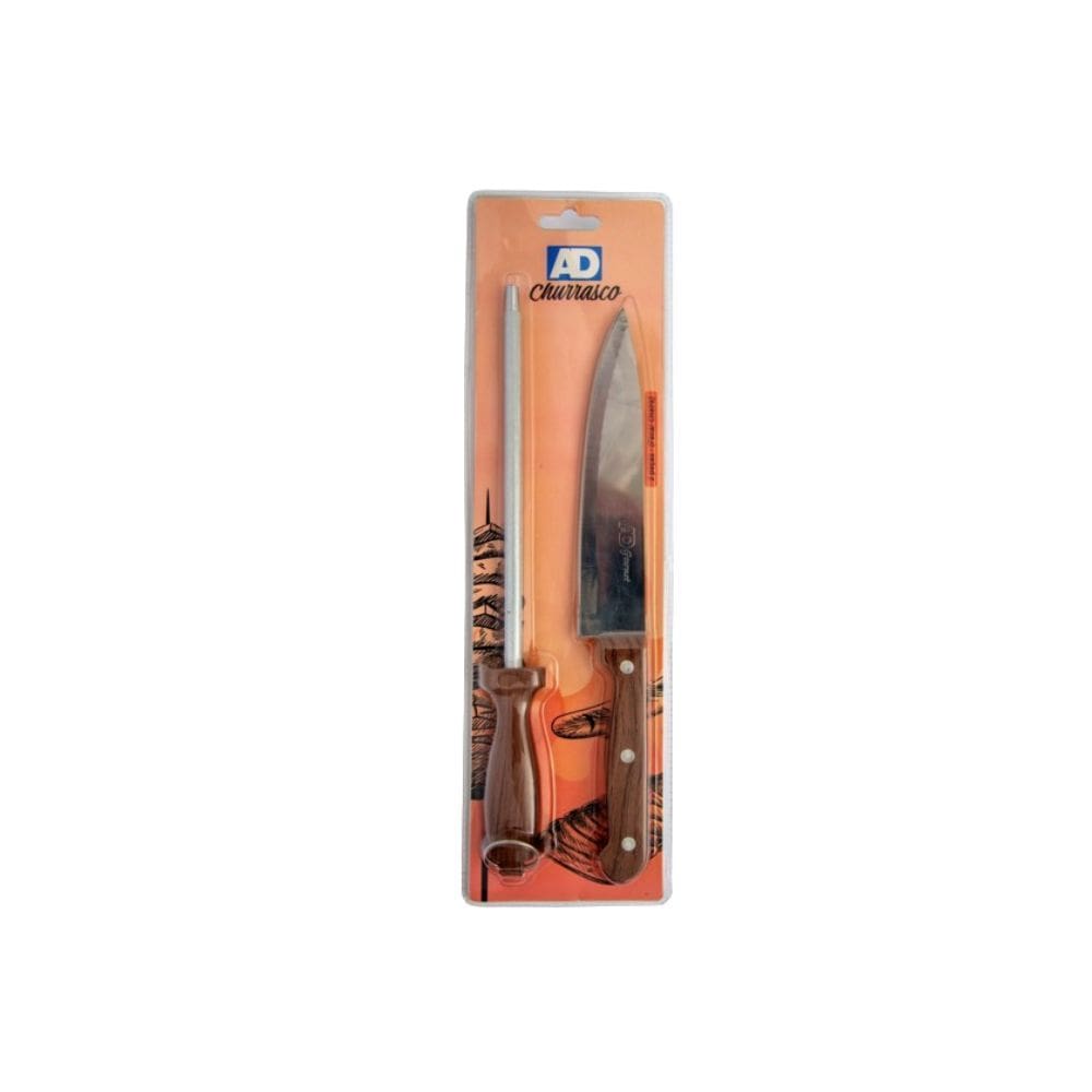 Kit Churrasco 2 Peças Faca E Chaira Com Lamina Inox - Ad