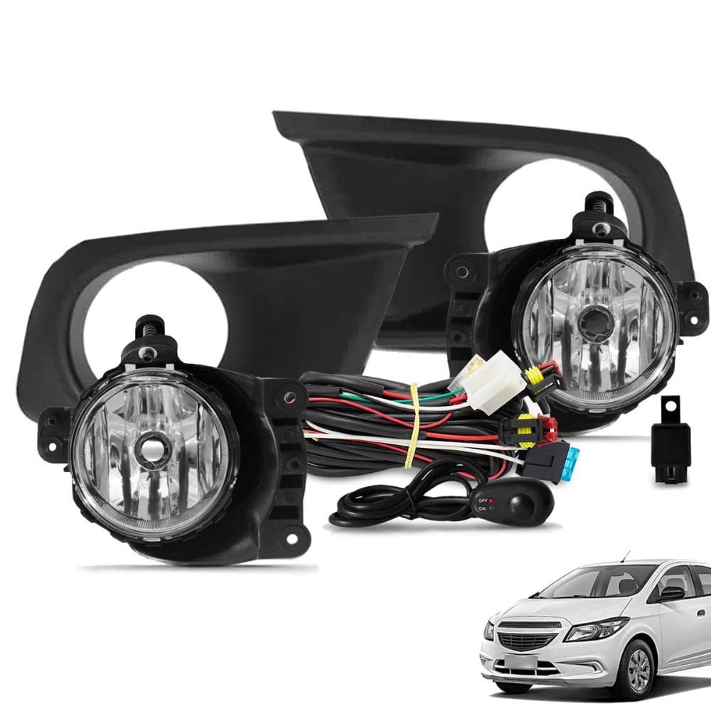 Kit Farol de Milha Onix LS JOY 2017 a 2019 Botão Tic Tac e Moldura Preto