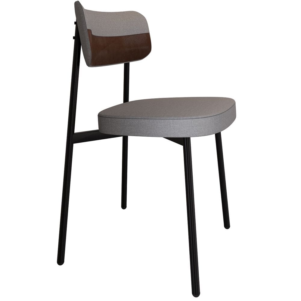 Cadeira Estofada Para Sala de Jantar Astrid Preto C01 Linho Cinza Courino Whisky - Lyam Decor