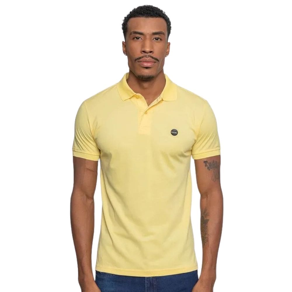 Camisa Polo Masculina Fatal Piquet Amarela Cream 29524