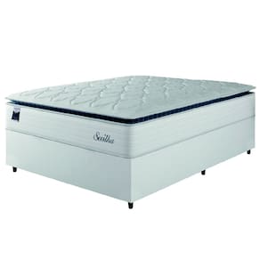 Cama Box Casal Colchão Molas Ensacadas Com Pillow Sevilha 138x188x71cm Branco/Cinza Hellen – Suporta Até 150 Kg Por Pessoa