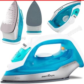 Ferro de Passar Roupa Britania A Vapor 1200w BFV200AZ Passa no cabide Azul Antiaderente