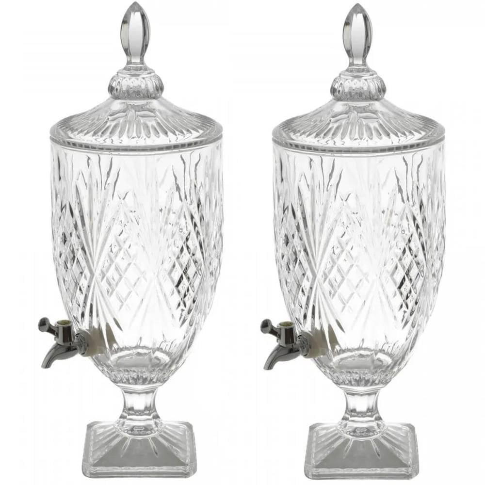 2 Suqueiras de Cristal Dublin 4,5L Dispenser com Torneira Água Saborizada Drinks