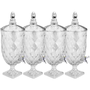 4 Suqueiras Cristal 5L com Pé Diamond Lyor Torneira Bar Restaurante Incolor