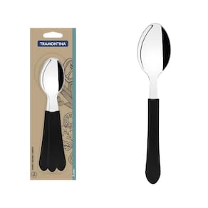 Colheres De Mesa Tramontina Leme Com Laminas Em Aço Inox E Cabos De Polipropileno Preto 3 Peças