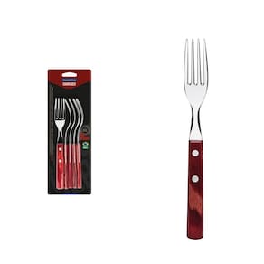 Conjunto De Garfos Para Churrasco Tramontina Em Aço Inox Com Cabo Vermelho Polywood 6 Peças