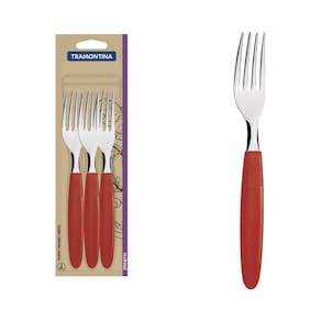 Garfos De Mesa Tramontina Ipanema Com Laminas Em Aço Inox E Cabos De Polipropileno Vermelho 3 Peças