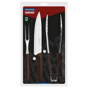 Kit Para Churrasco Tramontina Plenus Com Laminas Em Aço Inox E Cabos De Polipropileno Marrom 3 Peças