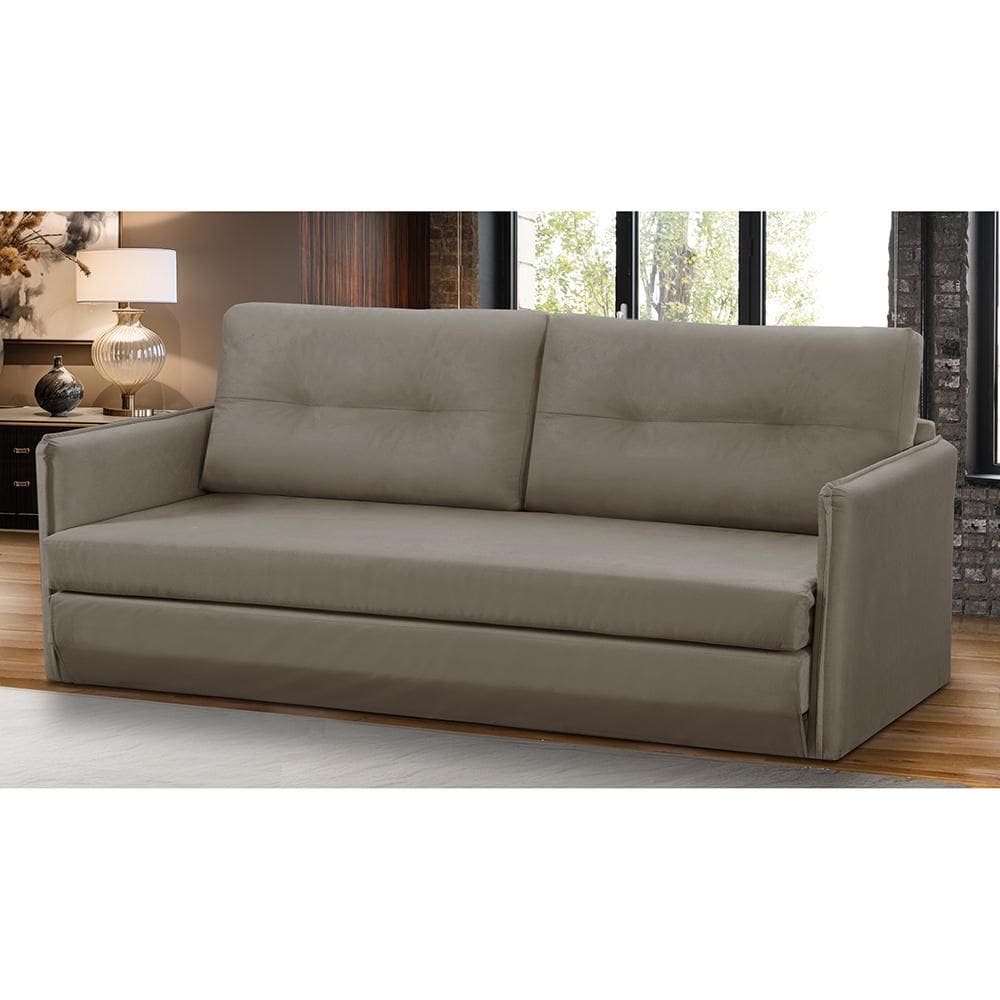 Sofá Cama 2 lugares 1,50m Luisa Suede Capuccino Adonai Estofados