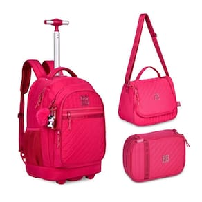 Kit Mochila Carrinho Rebecca Bonbon Lancheira + Estojo RB24519 Rosa