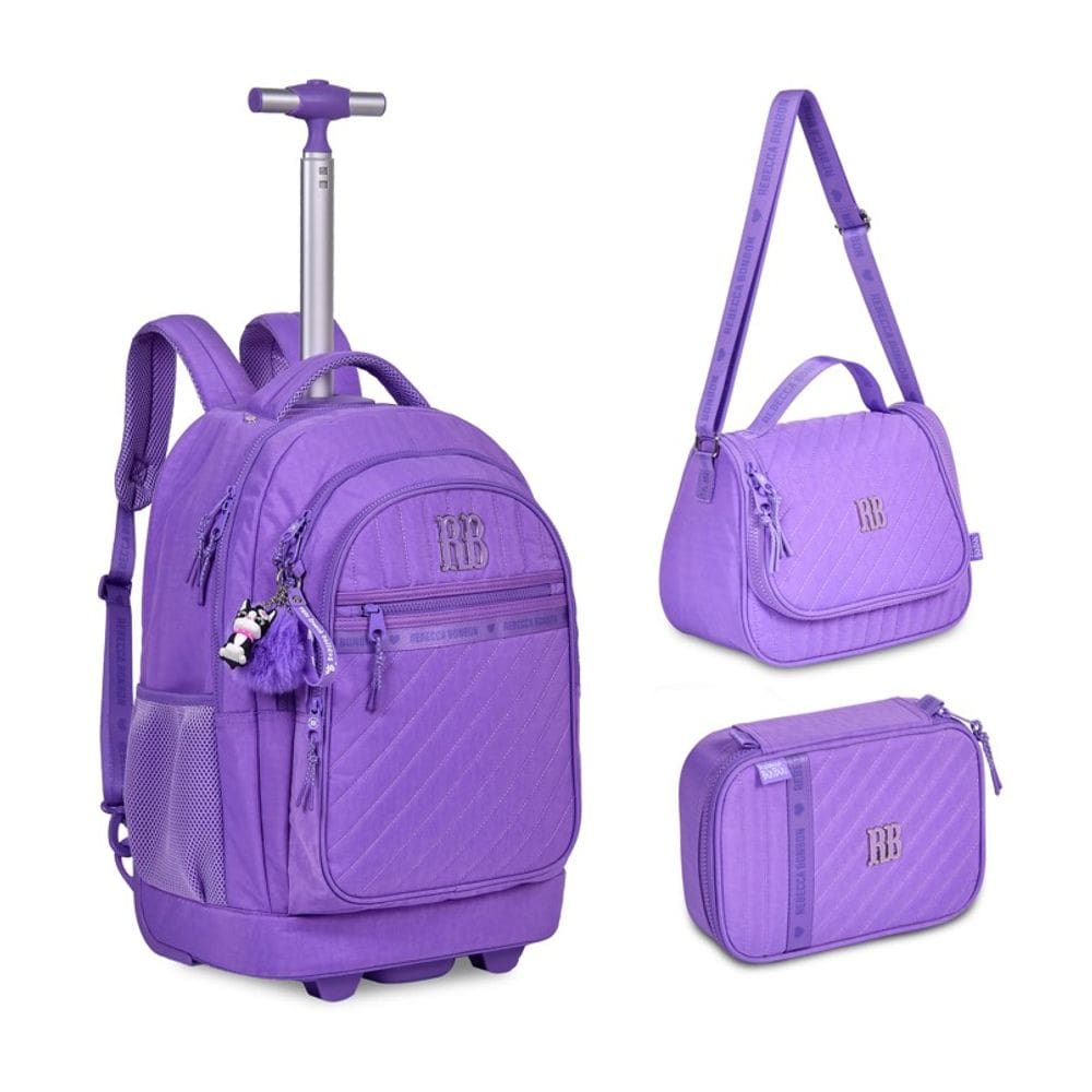 Kit Mochila Carrinho Rebecca Bonbon Lancheira + Estojo RB24519 Lilás