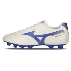 Chuteira Mizuno Campo Morelia Club MD Branco Azul Dourado 107680680