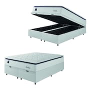 Cama Box Baú Casal King Colchão Molas Ensacadas Com Pillow Sevilha 193x203x74cm Branco/Cinza Hellen – Suporta Até 150 Kg Por Pessoa