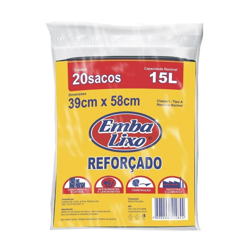 Saco para Lixo Embalixo Rolo Reforçado 15 Litros - 20 Pacotes com 25 Unidades