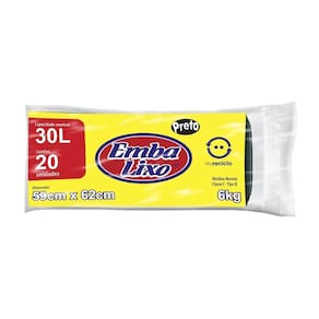Saco para Lixo Embalixo Rolo Preto 30 Litros - Pacote com 20 Unidades