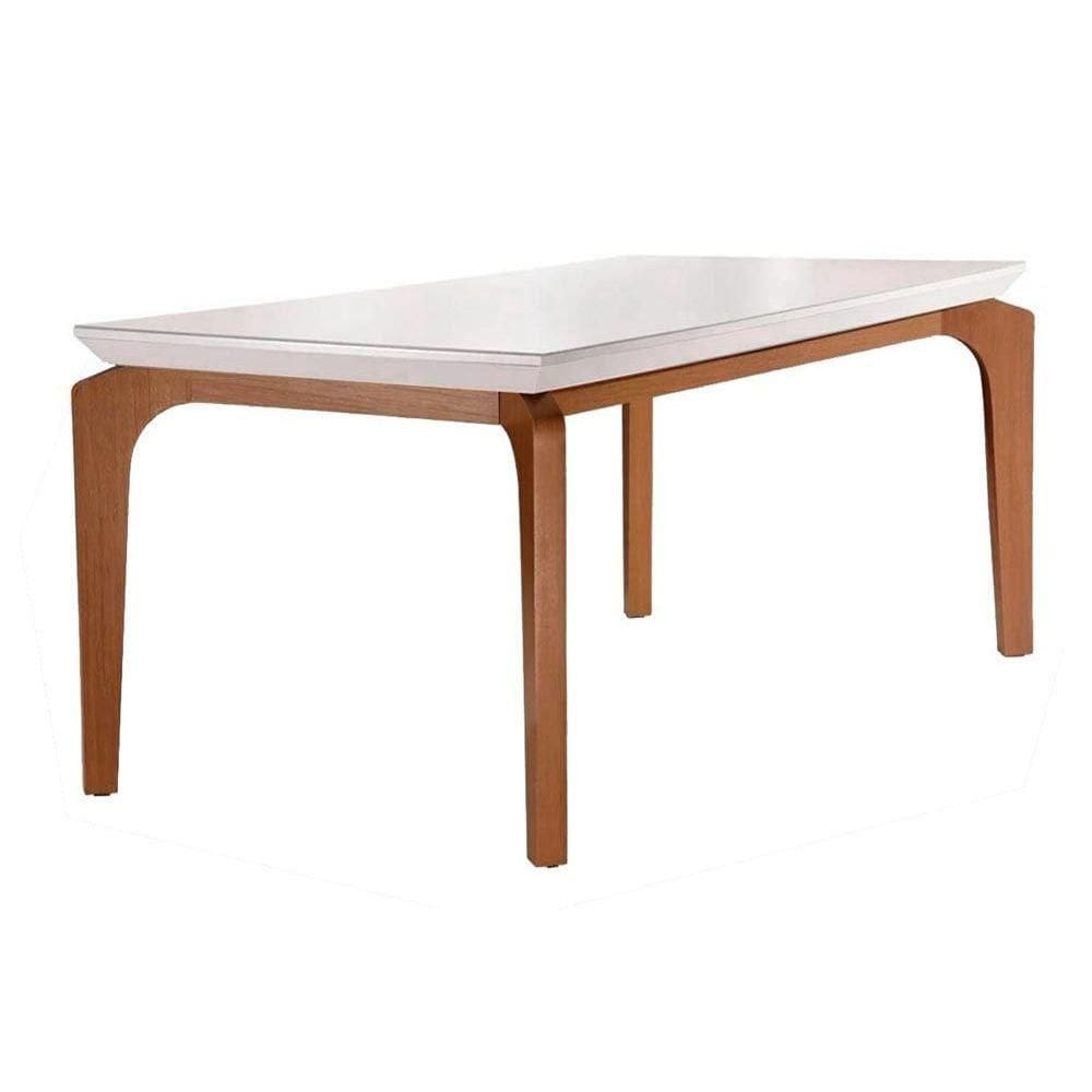 Mesa para Cozinha Londrina + Tampo Madeirado Vidro Reto 120x80cm Imbuia/Off White - Rufato