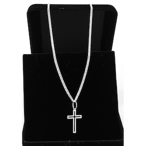 Corrente Prata 925 Grumet 60cm Italiana Pingente Crucifixo