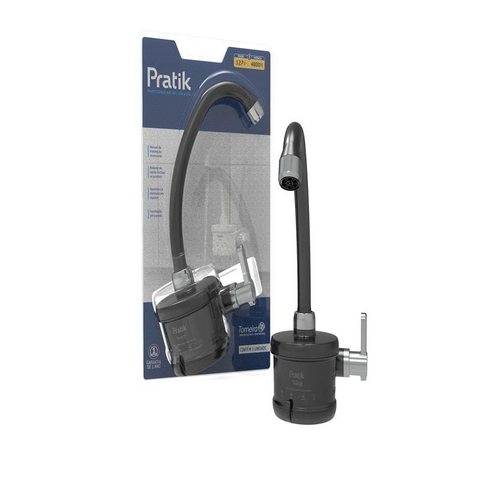 Torneira Elétrica Pratik 4 Temperaturas Preto/Cromado 4800w 127v