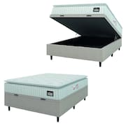 Cama Box Baú Casal Colchão Espuma D45 Lazio Pillow Top 138x188x65cm Suede Branco/Bege Hellen