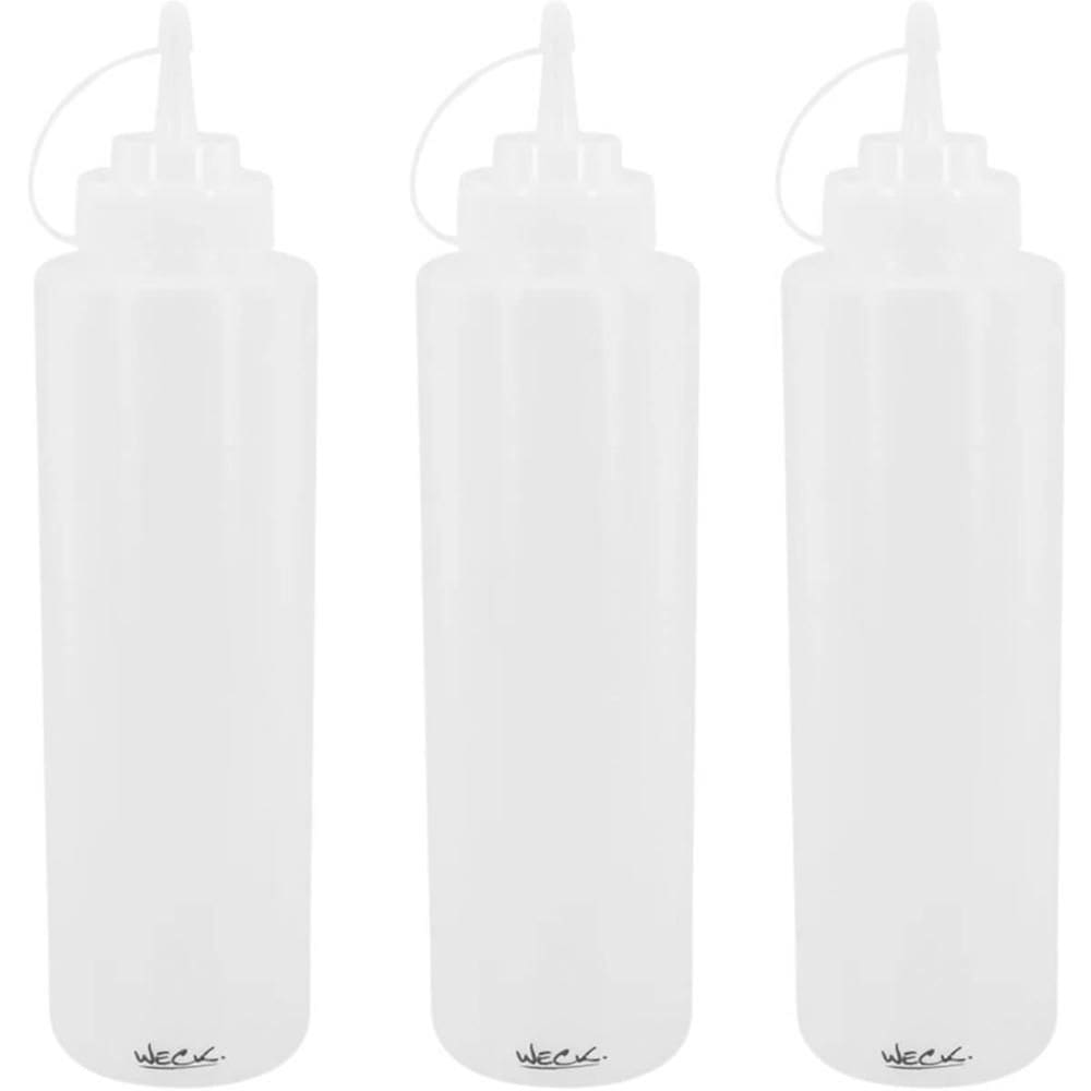 Kit 3 Bisnagas Plásticas 1L Flexíveis Weck para Molhos Caldas Maionese Transparente