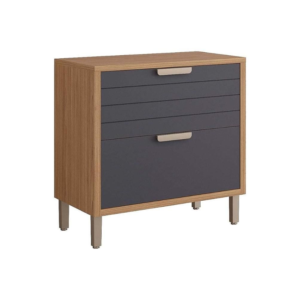 Gabinete de Cozinha Modulado Balcão Eloise c/1 Gaveta e 1 Porta Basculante Riscada c/Tampo 80 cm Freijo/Titanium - MGM