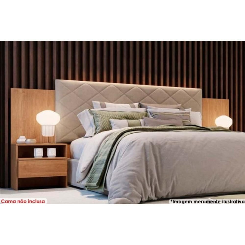 Cabeceira Cama Box Madeirado Casal Everest Plus c/ 2 Mesas e 2 Gavetas Freijo Cumaru - Novo Horizonte