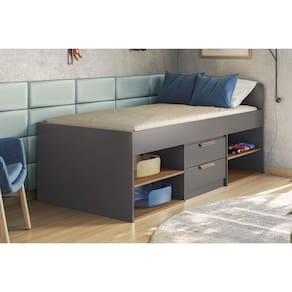 Cama Solteiro New Conect c/ 2 Gavetas GrafitteJatoba - Santos Andirá