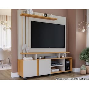 Home p/TV até 55 Pol Valência 100% MDF c/Rodízios 160x182cm Off White/Nature - Permóbili