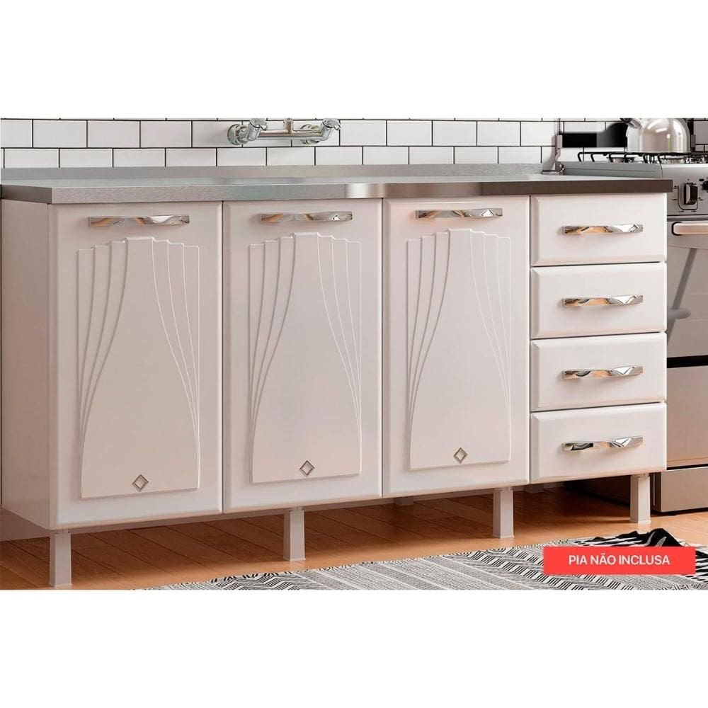 Balcão de Cozinha Modulado Star New 3 Portas e 4 Gavetas s/ Tampo 120cm Branco - Telasul