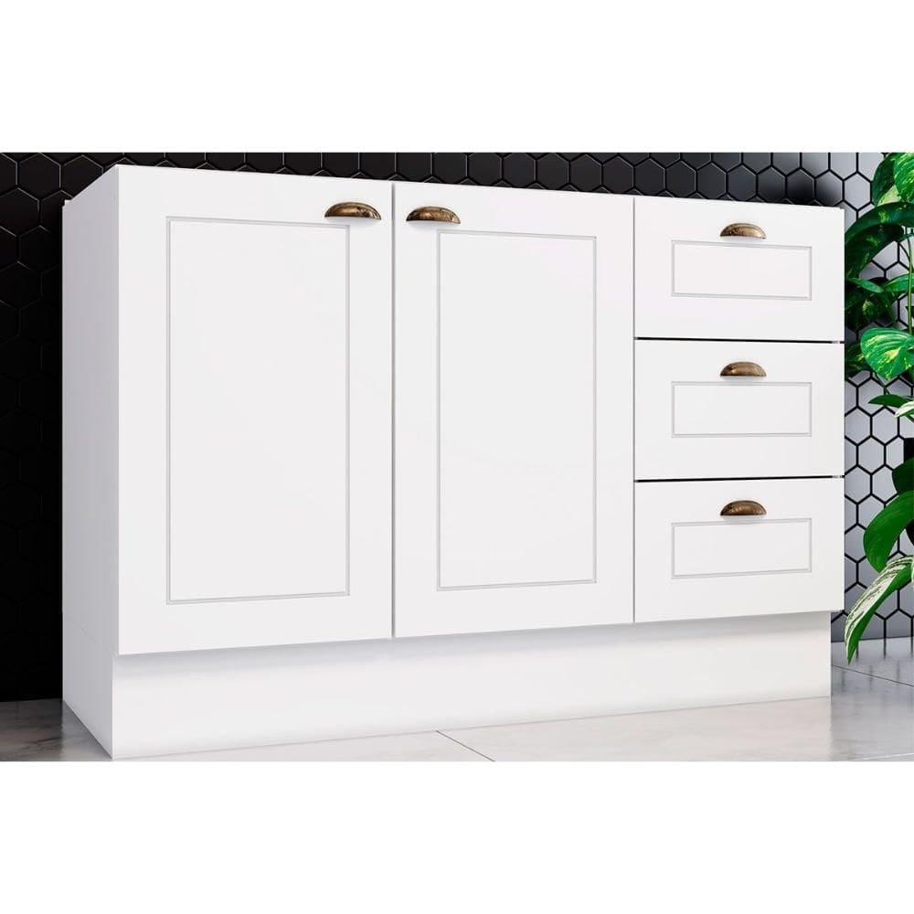 Gabinete de Cozinha Modulado Balcão Americana 2 Portas e 3 Gavetas p/ Pia 120cm S/tampo Branco - Henn