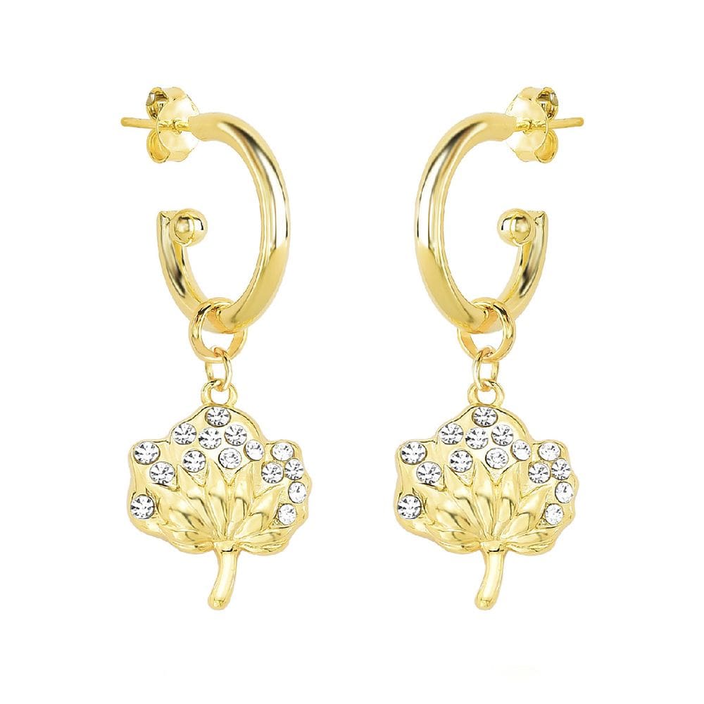 Brinco Argola com Flor do Algodão Revestido em Ouro