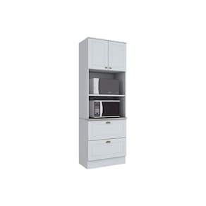 Paneleiro de Cozinha Americana Torre Quente c/ 2 Portas 2 Gavetas e 2 Nichos p/ Forno 71x220cm Branco/Calcare - Henn