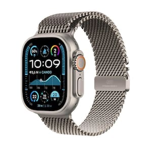 Apple Watch Ultra 2 GPS + Cellular • Caixa natural de titânio de 49 mm • Pulseira natural estilo milanês de titânio – P