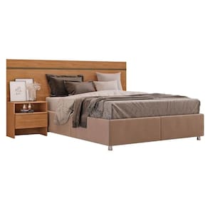 Cabeceira Cama Box Madeirado Casal Prime c/ 1 Mesa e 1 Gaveta Freijo Cumaru - Novo Horizonte