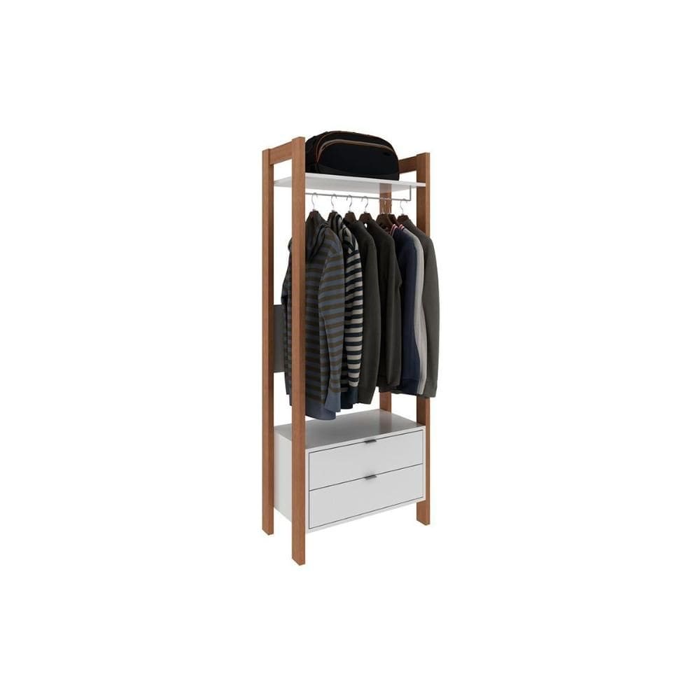 Módulo de Quarto Casal Closet AZ1011 c/ 2 Gavetas e 1 Prateleira Amêndoa/Branco - Tecno Mobili