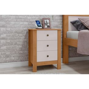 Mesa Cabeceira Maggiore c/ 3 Gavetas Amendoa/Off White - Lopas
