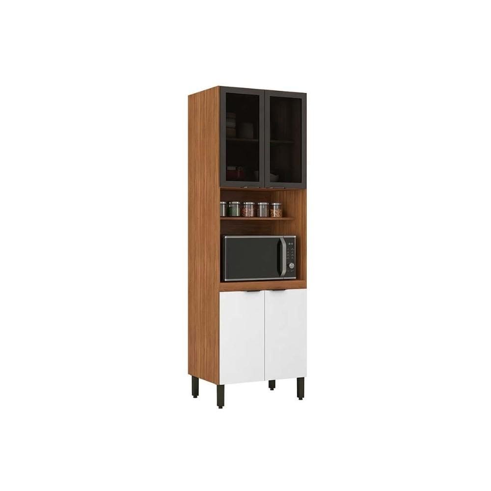 Paneleiro de Cozinha Modulado Firenze Torre Quente Forno c/ Prateleira 4 Portas c/ 2Vidro 70x218cm Amendola/Branco - Demóbile