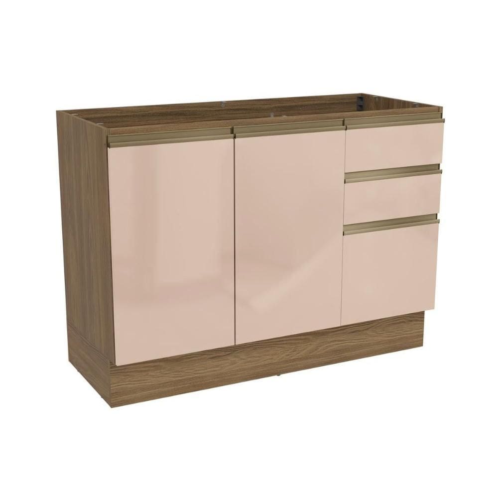 Balcão de Cozinha p/ Pia Curve N626 c/ 2 Portas e 3 Gavetas s/Tampo 120 cm Nogueira/Macadamia - Kappesberg