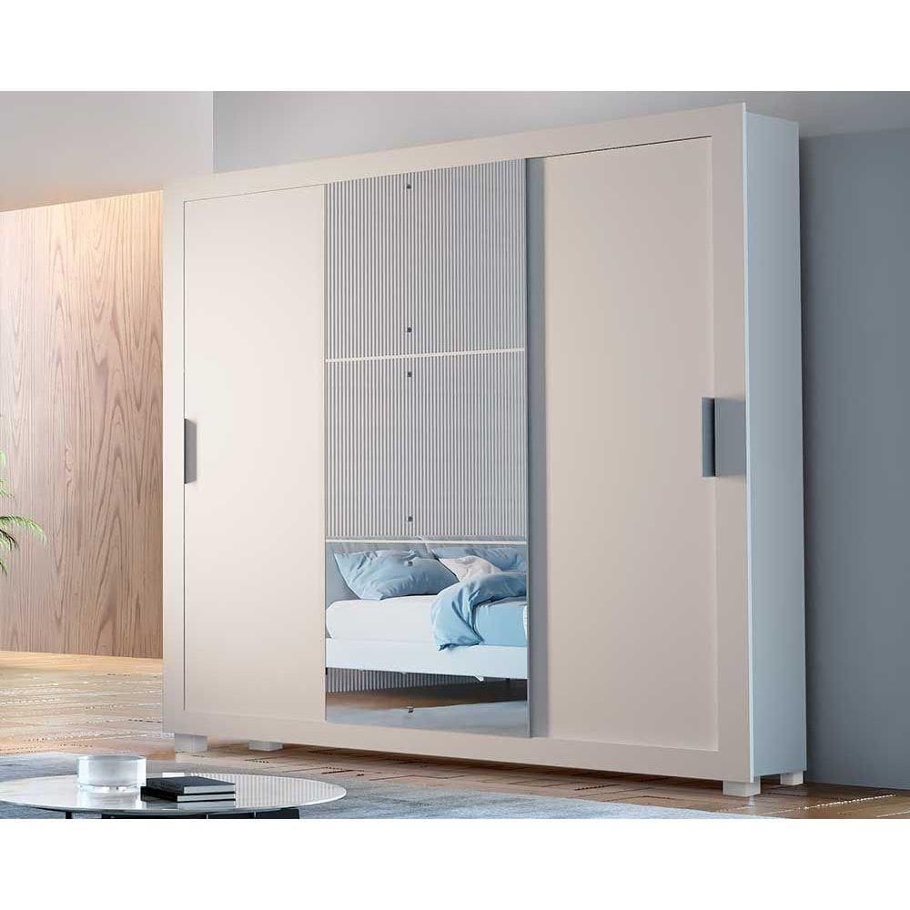 Guarda Roupa Casal 3 Portas de Correr e 4 Gavetas c/ Pés Veneza Luxo Branco - Rufato