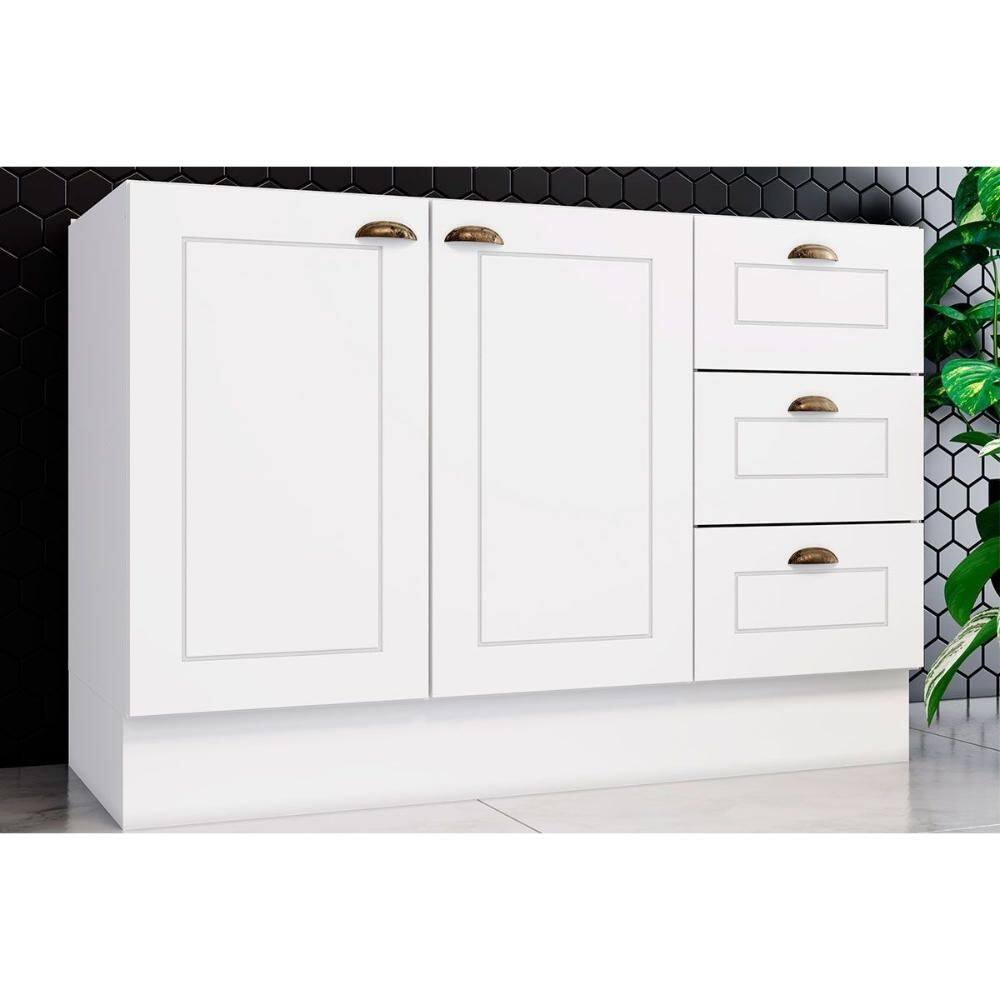 Balcão de Cozinha Modulado Americana 2 Portas e 3 Gavetas p/ Pia 120cm S/tampo Branco - Henn