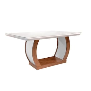 Mesa de Sala Jantar Jade c/ Tampo 180x90cm Madeirado Vidro Canto Curvo - Imbuia/Off White - Rufato