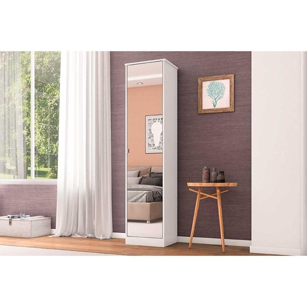 Armário Sapateira Quarto Reflex c/ 1 Porta c/ Espelho Branco - Demóbile