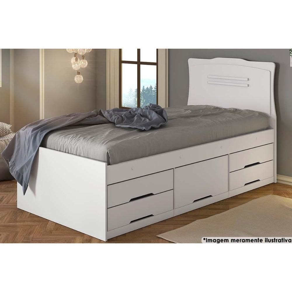 Cama Solteiro Multifuncional Júlia c/ 5 Gavetas Branco - Conquista